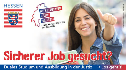 Junge Frau lächelt in die Kamera. Daneben werden Logos gezeigt und der Text "Sicherer Job gesucht?" Junge Frau lächelt in die Kamera. Daneben werden Logos gezeigt und der Text "Sicherer Job gesucht?"